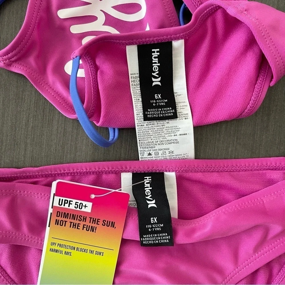 Hurley girls 2 piece swimsuit hot pink bikini size 6x NWT